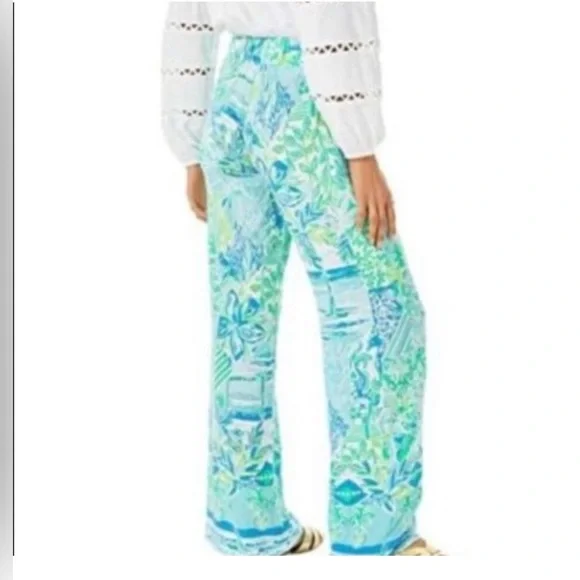 EUC Lilly Pulitzer Bal-Harbour Whisper Blue Mid-Rise Wide Leg Palazzo Pants - Picture 2 of 15